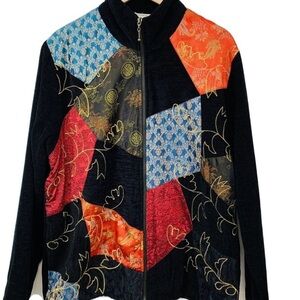 Whit Stag women’s vintage multi color patchwork with gold embroidery jacket L
